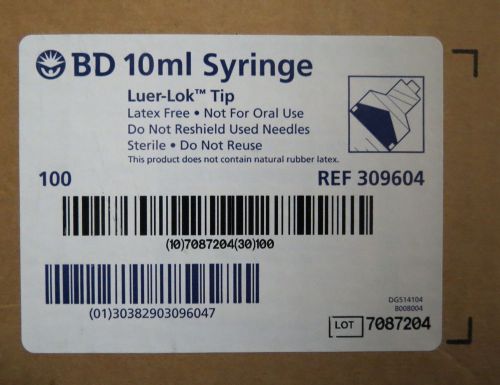 BD 10mL Syringe w/ Luer Lok Tip Model 309604 Box of 95