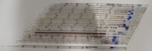 Lot of 19 bellco falcon kimax pyrex 25 ml serological pipets 5 in 1/10ml 5x.1ml for sale
