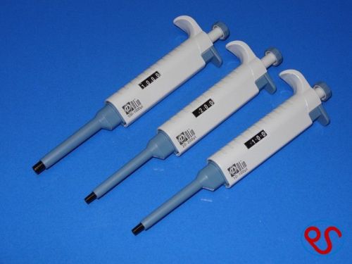 Set of 3 pipetters, 20, 200 &amp;1000ul, adjustable pipette, pipet, pipettor, new for sale
