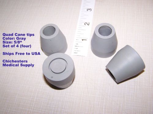 Quad Cane Replacement Tips, GRAY, Fits 5/8&#034; Shaft, Package of Four, New