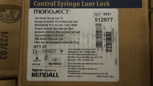 Kendall 512977 monoject 12ml control syringe luer tip ~ box of 25 for sale
