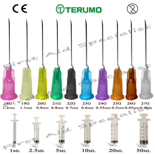 Genuine Terumo Sterile Needles &amp; Syringes All Sizes &amp; Colours CE Marked UK Stock