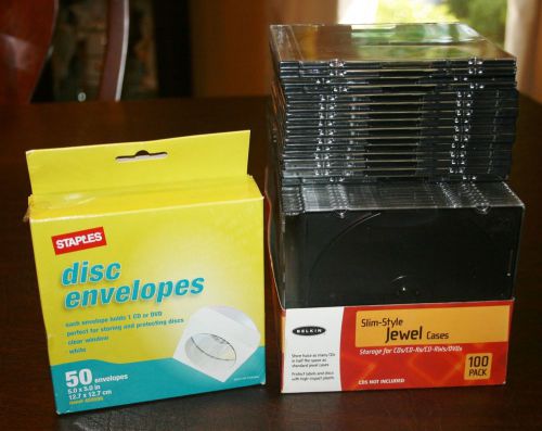 65 New Belkin Slim Style Jewel Cases-CD Storage &amp; Box of 39 Disc Envelopes