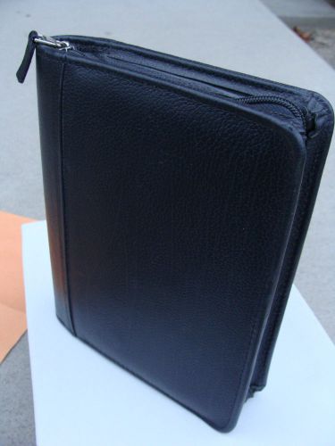 Franklin covey dk-blue leather compact 6 ring 1&#034; planner binder zip-around euc for sale