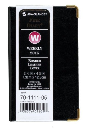 At-a-glance weekly monthly pocket-size planner 2015 black leather (70-1111-05) for sale