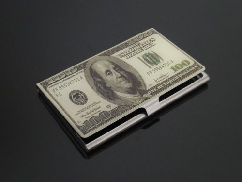 Dollar Pattern Style Stainless steel Metal Credit Business Card Case Holder