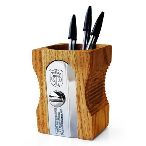 Pencil Sharpener Style Desk Tidy Pen Holder Iconic Wooden Look Great Gift