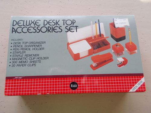 Vintage Black Retro Deluxe Desk Top Accessories Set Made Hong Kong NIB