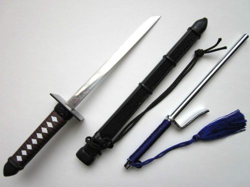 Japanese Letter Opener Black&amp;Dark Brown Samurai Katana Sword w/Jutte Purple