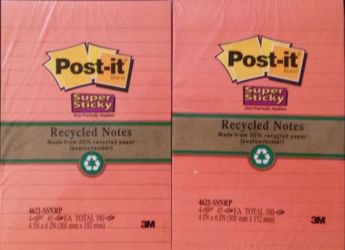 POST-IT NOTE PADS,  4x6 IN, 2 PACKAGES WITH COUNT OF 4 TO EACH, NEW