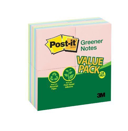 Post-it Sunwashed Greener Recycled Pads Valupak - Self-adhesive, (654rp24ap)