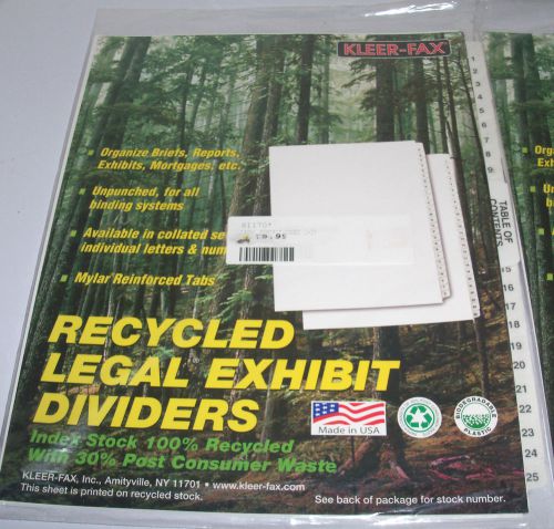 2 Pks Kleer-Fax Recycled Legal Exhibit Dividers Unpunched 1-25