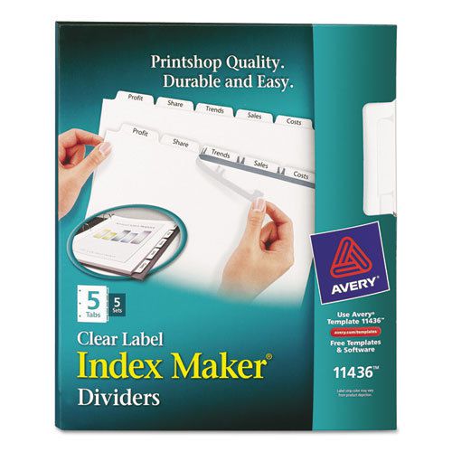Index maker clear label dividers, 5-tab, letter, white, 5 sets/pack for sale