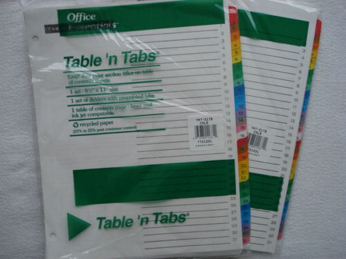 NEW Office Essentials TABLE &#039;N TABS multi-color 31 tab divider set (2) sets LOT