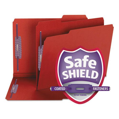 Colored pressboard fastener folders, letter, 1/3 cut, bright red, 25/box for sale