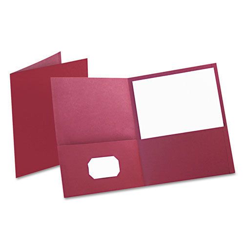 Twin-Pocket Folder, Embossed Leather Grain Paper, Burgundy