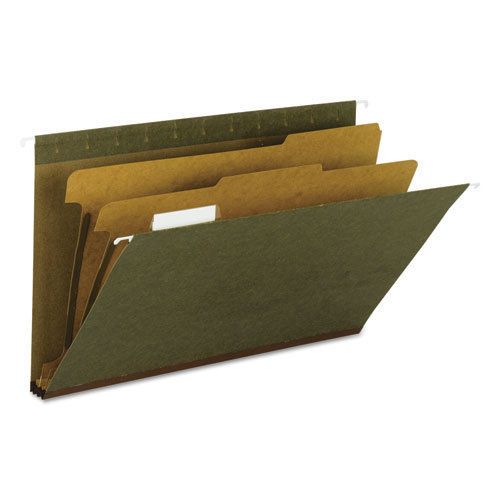Hanging file folder, 2 dividers, legal, 2&#034; exp, 1/5 tab, standard green, 10/bx for sale