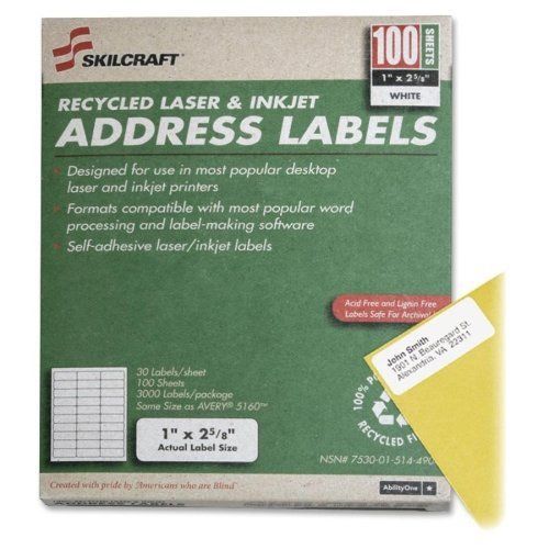 Skilcraft Permanent Laser Address Label - 2.62&#034; Width X 1&#034; Length - (nsn5144904)