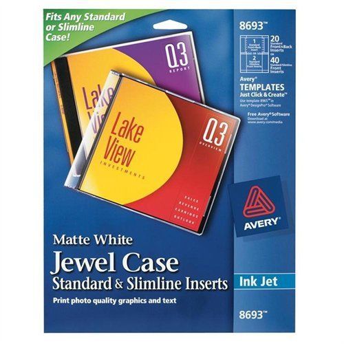 Avery Jewel Case Insert - Matte - 40 / Pack - White (8693)
