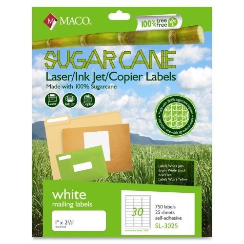 Maco Printable Sugarcane Mailing Labels - 1&#034; Width x 2.63&#034; L - 750 / Pack