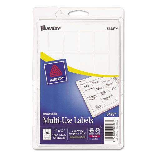 Print or Write Removable Multi-Use Labels, 3/4 x 1, White, 1000/Pack