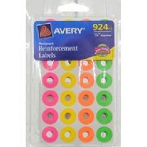 Avery Labels Assorted Neon Reinforcement Label Rounds 924ct Brand New Avery 6754