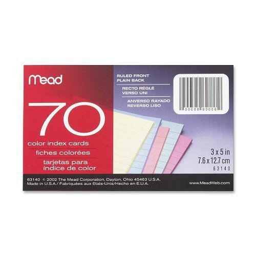 Mead Double Ruled Index Card - 70 Sheet - Ruled - 3&#034; X 5&#034; - 70 / Pack (mea63140)