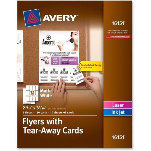 Avery Brochure/Flyer Paper - For Laser, Inkjet -2.1&#034;x3.3&#034; - 120/Pk -White