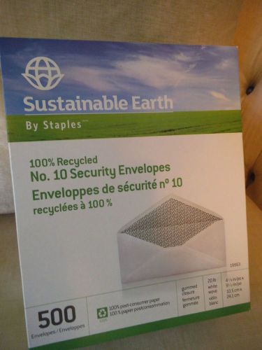 STAPLES BRAND - SUSTAINABLE EARTH 100% RECYCLED #10 SECURITY ENVELOPES - 500/BOX