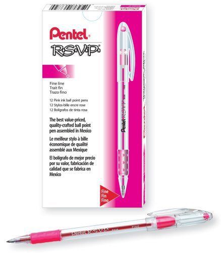 Pentel Rsvp Stick Pen - Fine Pen Point Type - Pink Ink - Clear Barrel (BK90P)