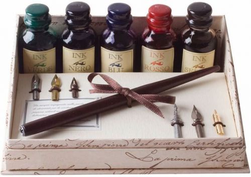 5 large inks, wooden pen &amp; 6 nibs by coles calligraphy for sale