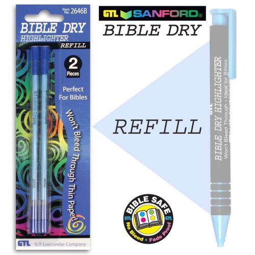 BLUE Bible Highlighter REFILLS Dry Pack 2 Carded Perfect for Bibles 010343