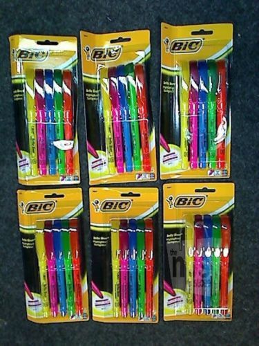 Lot of 6 Five Packs BIC Brite Liner Fluorescent Highlighter Pens Assorted Colors