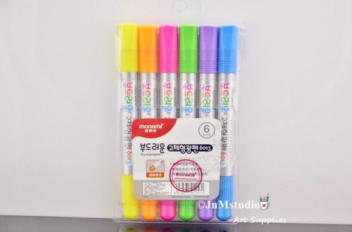 6/Pack Twistable pastel solid Markers Waxy Highlighter stick pens-Korea Monami