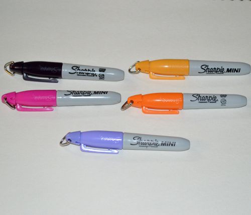 Sharpie Fine Point Mini Permanent Markers w/ Lanyard Cap - Set of 5 Colors NEW