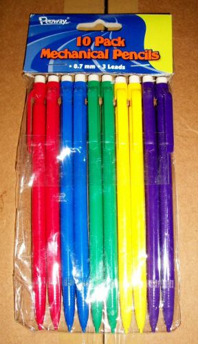 10 Pack Mechanical Pencils, .7mm Leads, Various Colors