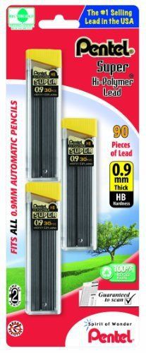 Pentel super hi-polymer 0.9mm lead refill - 0.90 mm - hb - black - 3 (c29bphb3) for sale