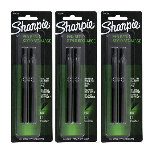 Sharpie Stainless Steel Pen Ink Refills, Fine Point, Black Ink, Pack of 6