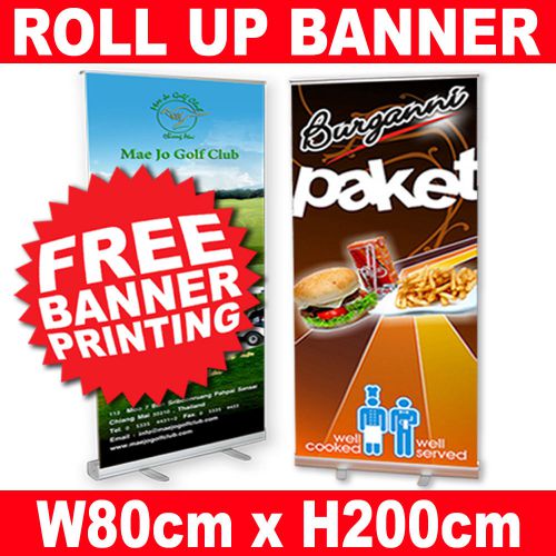 32&#034; wide Retractable Roll Up Banner Stand Trade Show Pop Up Display (FREE Print)