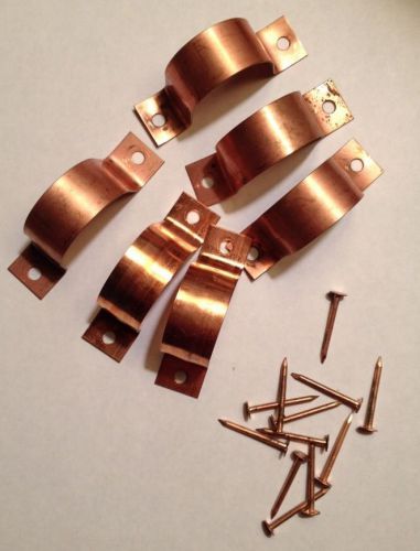 (6) 1 1/4&#034; copper pipe straps with nails for sale