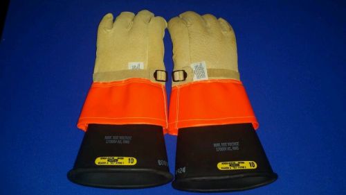 North brand 17k volt tested rubber insul.electrical linemans gloves sz10 for sale