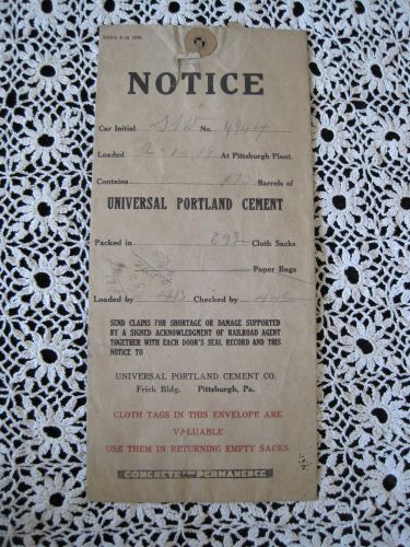 Envelope Vintage Universal Portland Cement 1919 10&#034;x5&#034;