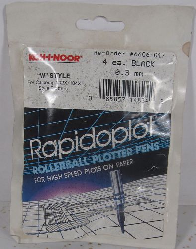 KOH-I-NOOR Rapidoplot Black 0.3 mm Style W Rollerball Plotter pen FOUR pack, #66