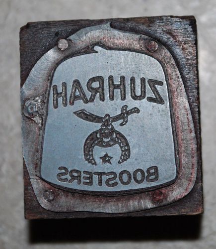 Vintage Letterpress Printer's Block "ZUHRAH (Shriners) Booster Fez"