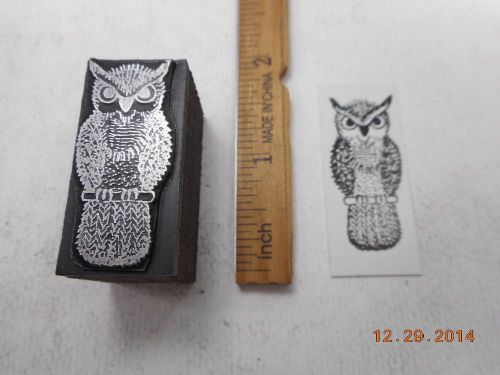 Printing Letterpress Printers Block, Serious Owl Bird on Perch