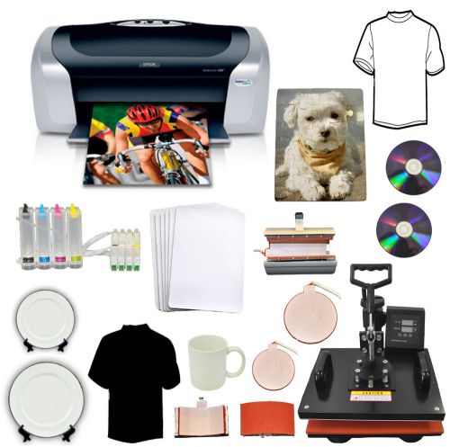 New 5in1Heat Transfer Press,Epson Printer C88,CISS,DIY T-shirts,Mugs,Hats,Plates