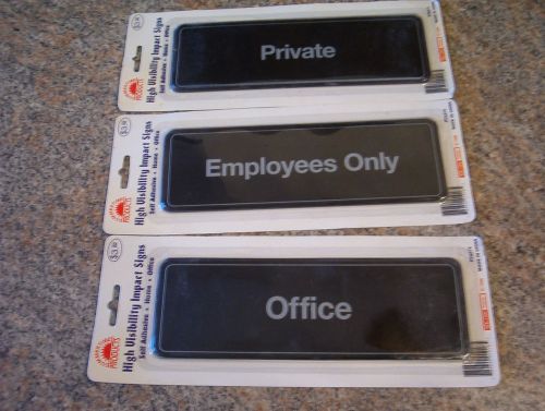 private, office, employee  3&#034; x 9&#034; Self-Stick Office Sign self adhesive Lot of 3