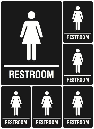New High Quality Restroom Signs Girls Bathroom Women Room Black Set Of 6 Sign US