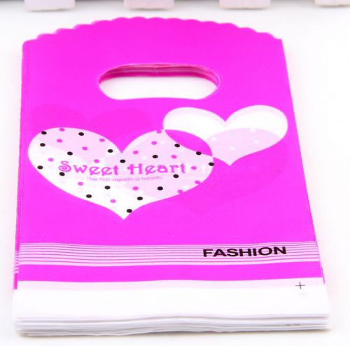 50Pcs Heart Plastic Shopping/Gift Small Packing Bag 15x9cm