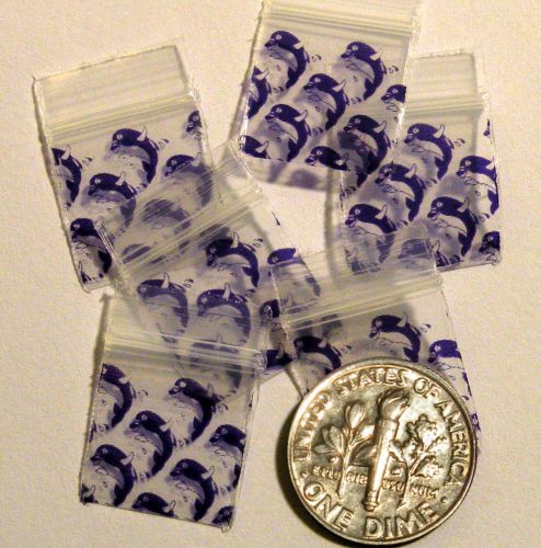 200 Blue Dolphins Baggies 0.63 x 0.63&#034; Apple brand Mini Ziplock Bags 5858